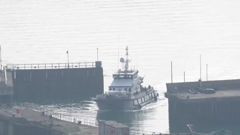 Suspected migrants arrive into Border Security Compound in Dover Stock Footage 347146896