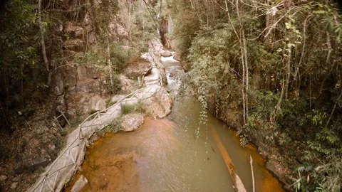 Suspended Cable Car Flythrough of the Gorge at Datanla Falls Stock Footage 87491883