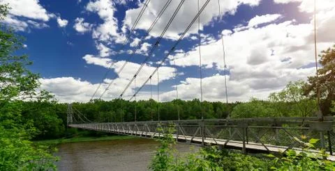 Suspended cable-stayed bridge over the Neman river Stock Photos