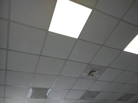 Suspended ceiling with square lights Stock Photos