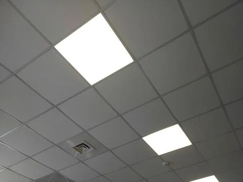 Suspended ceiling with square lights Stock Photos