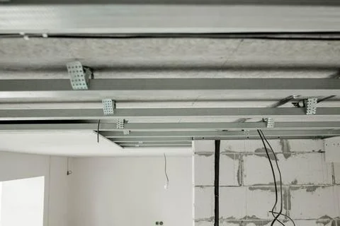 Suspended ceiling structure with profiles for installation of ceiling gypsum  Stock Photos