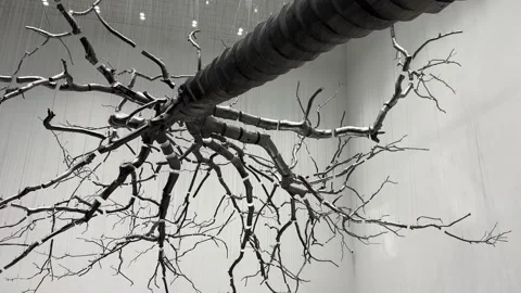 Suspended Deconstructed Tree Contemporary Art Installation Vídeo Stock 343929845