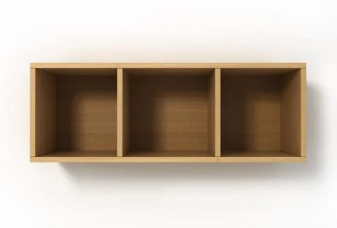 Suspended light shelves with three sections isolated on white background Illustrazione stock