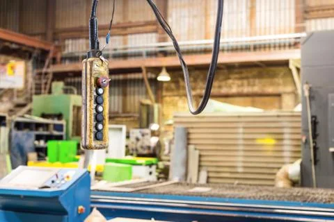 Suspended push button control panel electric crane beam Stock Photos