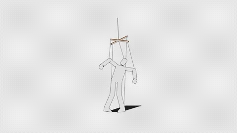 Suspended white puppet dangling limply from strings 2D character animation Stock Footage 305036743