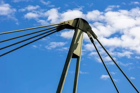 Suspension Bridge Cable Structure Against Blue Sky Foto stock