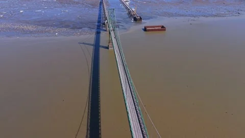 Suspension bridge construction and engineering aerial view Stock Footage 333216604