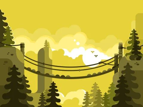 Suspension bridge design flat Illustrazione stock