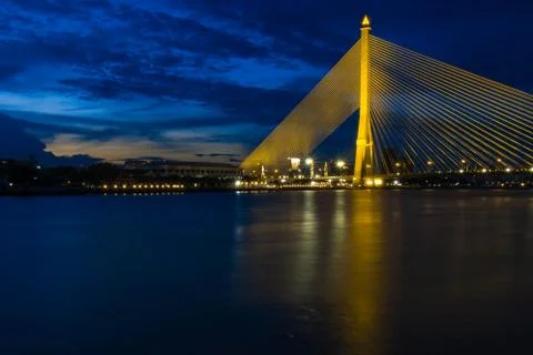 Suspension bridge in the evening in Bangkok, Thailand Stock Photos