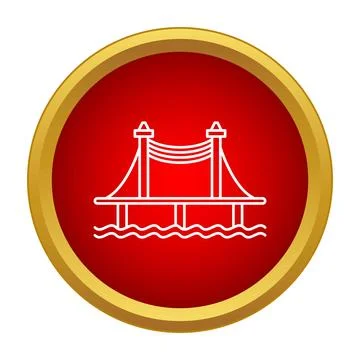 Suspension bridge icon connecting cities over wavy water Ilustração Stock