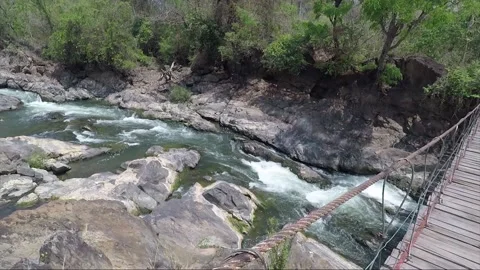 Suspension Bridge, Mekong River, Don Khon island, Si Phan Don, Laos Stock Footage 282047634