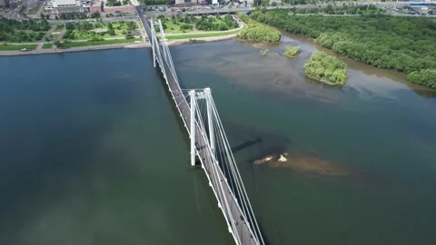  suspension bridge over the river Stock-Footage 158347890