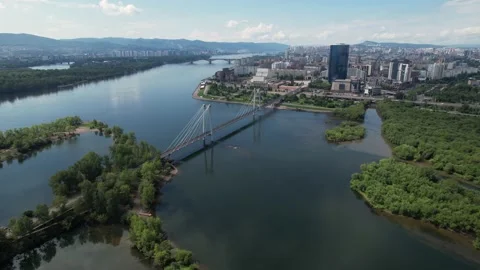 Suspension bridge over the river Stock-Footage 158348536