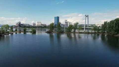 Suspension bridge over the river Stock-Footage 158391120