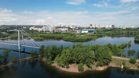Suspension bridge over the river Stock-Footage 158391298
