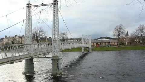 Suspension Bridge Over River Ness Inverness Scotland Stock Footage 10865229