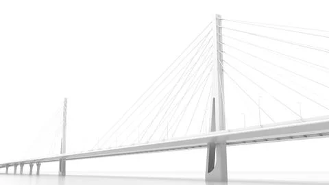 Suspension bridge perspective view, digital model isolated on white Ilustración de archivo