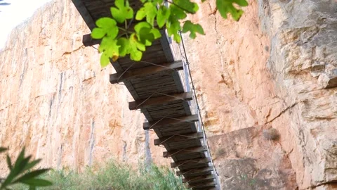 Suspension bridge seen from below Stock Footage 262962712
