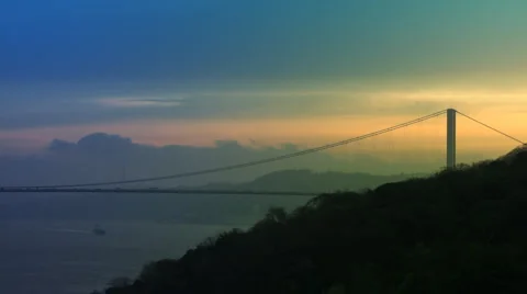 Suspension bridge sight during sunrise. Stock Footage 3141353