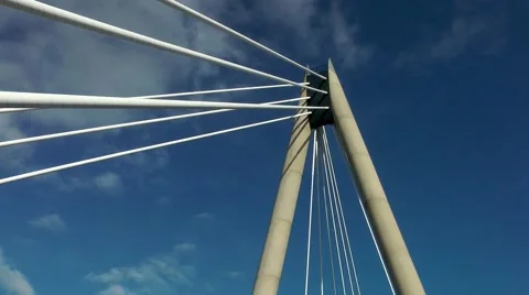 Suspension bridge support abstract deep blue sky diagonal Stock Footage 48680408
