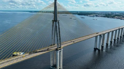 Suspension Cable Bridge At Manaus In Amazonas Brazil. Stock Footage 310010375