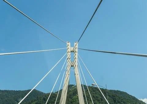 Suspension cable-stayed bridge on the road to Krasnaya Polyana Stock Photos