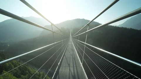 Suspension empty bridge with sunshine at day Stock-Footage 121354656