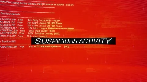 Suspicious Activity on warning hack background screen Stock Footage 343387294