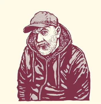 Suspicious bearded middle-aged man in a cap. Vector Illustration Stock Illustration