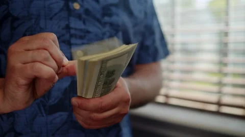 Suspicious Cash Counting By Window Man Holds Banknotes Organized Crime Setting Stock Footage 314463745