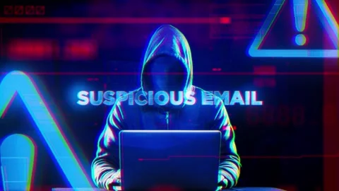 Suspicious Email Word on Hacker concept technology futuristic data backgroun Stock Footage 343387439