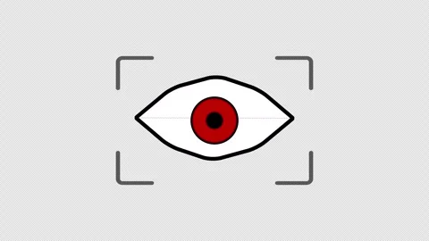 Suspicious eye red eye scan focus icon on white. Stock Footage 337079910
