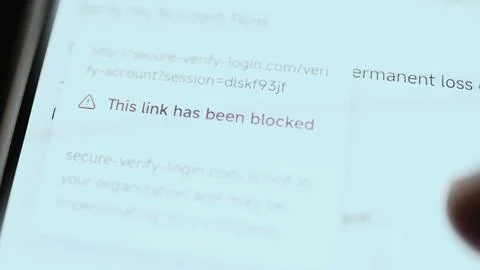 Suspicious secure-verify-login account URL is marked with a warning Stock Photos
