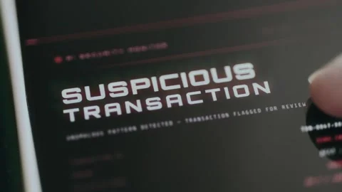 Suspicious Transaction alert within a high-tech security interface Stock Footage 333820401