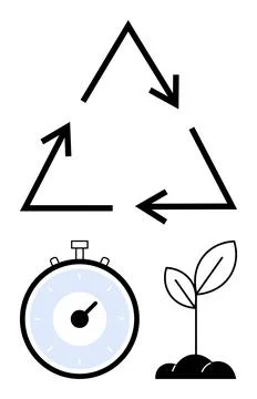 Sustainability Concepts Recycle Arrows, Timer, and Sprouting Plant for Envi.. Stock Illustration