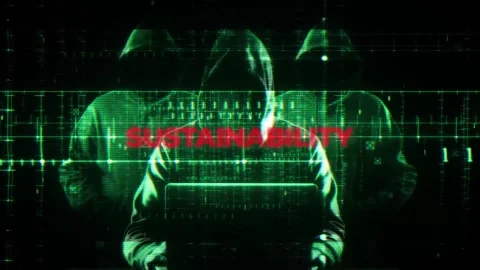 Sustainability on hacking screen in technology Stock Footage 343387537