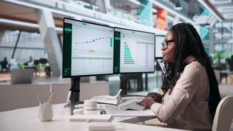 Sustainability Manager Analyzing Carbon Footprint Data Stock Footage 343884594
