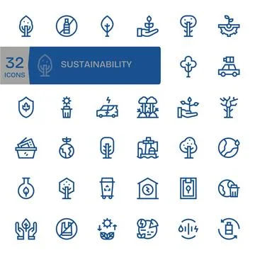 Sustainability Pixel Aligned Vector Set with 32 256x256 Bold Line Icons Illustrazione stock