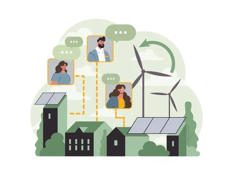 Sustainability. Renewable power generation by windfarm. Energy generation Stock Illustration