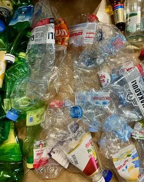 Sustainability waste sorting of recyclable materials, plastic, metal and paper Stock Photos