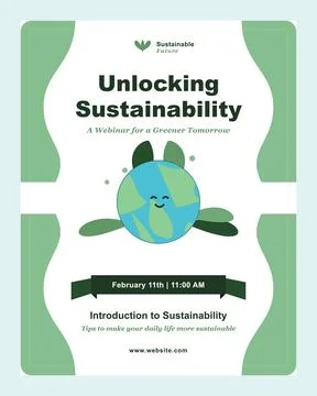 Sustainability Webinar Flyer Template with Cute Earth Character Stock Illustration