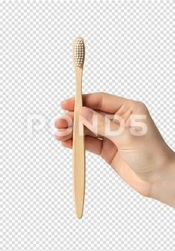 Sustainable bamboo toothbrush in hand, zero-waste lifestyle PSD-Vorlage