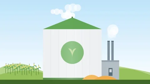 Sustainable Biofuel Processing Plant with Green Energy Silo and Agricultura.. Видео 345981395