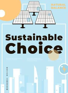 Sustainable choice poster template. Vector flat illustration of solar panel.. Stock Illustration