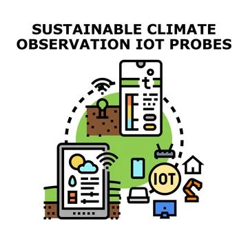 Sustainable climate observation system using iot probes Stock Illustration