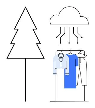Sustainable Clothing Concept Cloud Computing and Natural Elements Integration Illustrazione stock