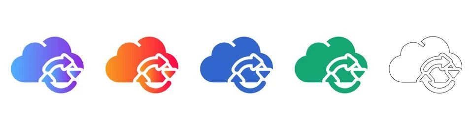 Sustainable Cloud Computing &amp; Data Recycling Icons Stock Illustration