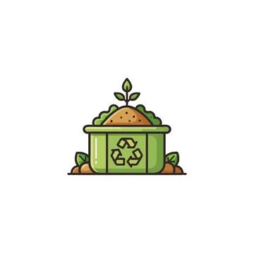 Sustainable composting process nurturing a seedling within a designated rec.. Illustration