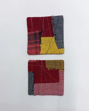 Sustainable craft patchwork textile coasters Stock Photos